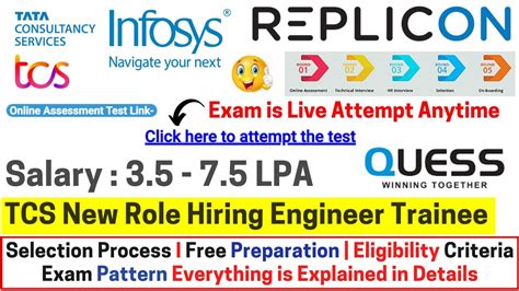 TCS Infosys Replicon Quess IT Direct Bulk Hiring 2023 2019 Live Exam