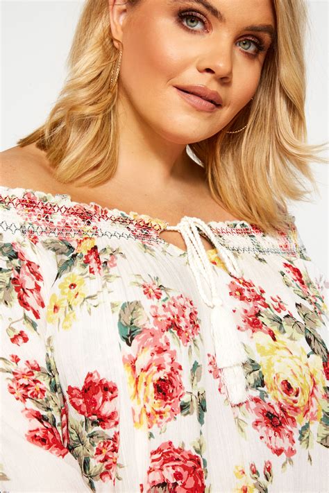 White Floral Shirred Gypsy Top Yours Clothing