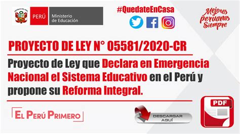 📚 【 Proyecto De Ley N ° 05581 2020 Cr Presentan Proyecto De Ley Que