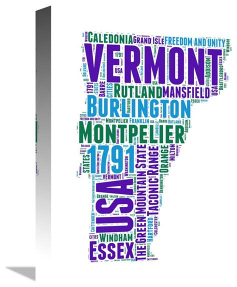 Vermont Word Cloud Map Fine Art Print 12 X 16 Modern Prints