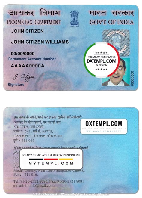 India e-PAN card template in PSD format (Income Tax Department), fully ...