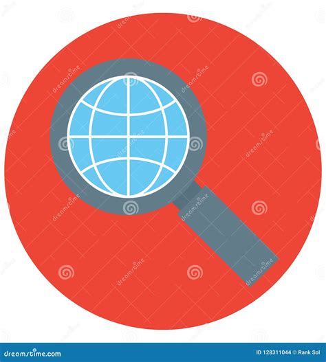 Globe With Magnifier Color Illustration Vector Icon Stock Illustration