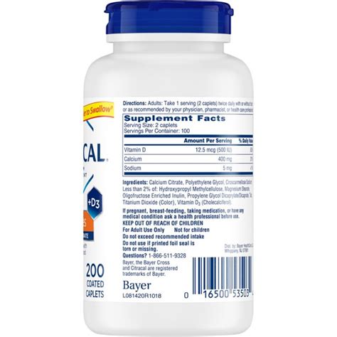 Citracal Petites Calcium Citrate With Vitamin D3 Caplets 200 Count