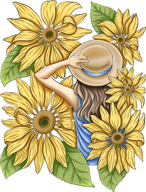 Premium Vector Girl In The Sunflowers Vector