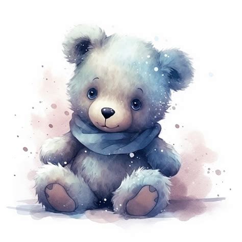 Premium Photo There Is A Painting Of A Teddy Bear Wearing A Scarf Generative Ai