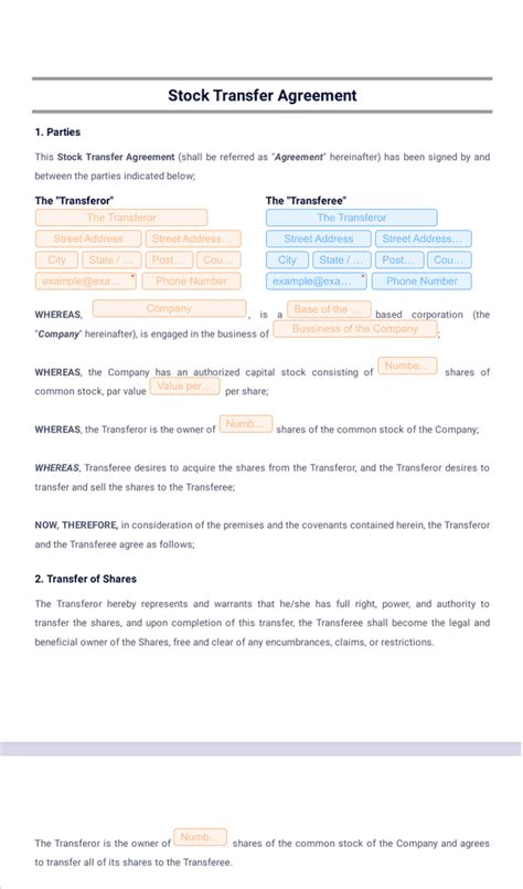 Stock Transfer Agreement Sign Templates Jotform