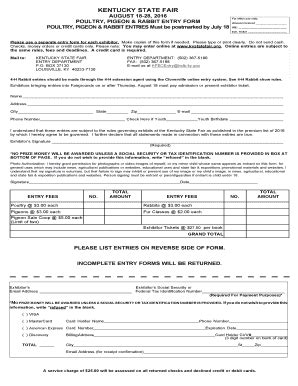 Fillable Online Kystatefair Poultry Pigeons And Rabbits Entry Form