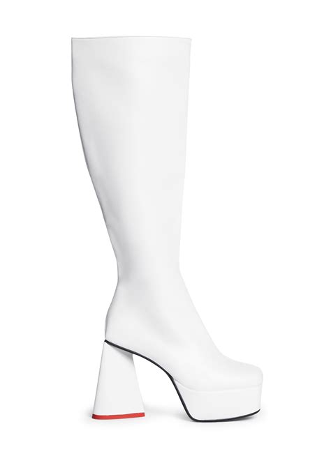 Lamoda Patent Vegan Leather Heart Heel Boots White Dolls Kill