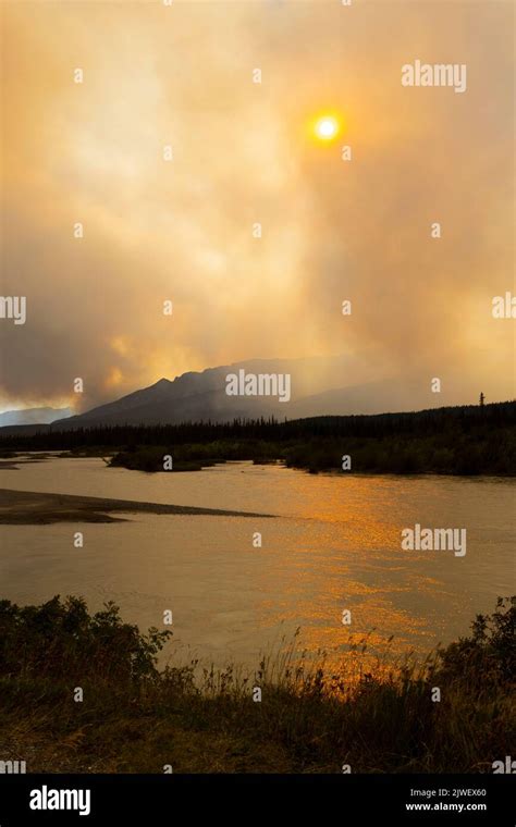 Smoke Clouded Sunset During Forest Fire Stock Photo Alamy