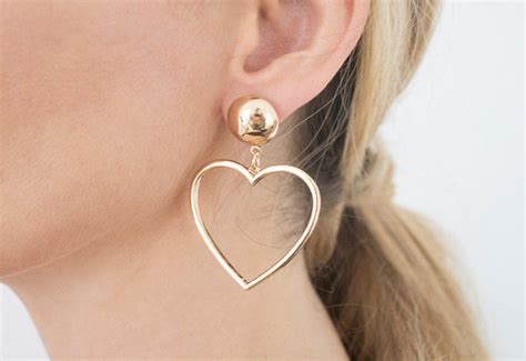 Valentine S Day Heart Earrings Gold Heart Drop Earrings Etsy Etsy