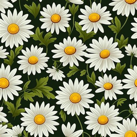 Premium Vector A Pattern Of Daisies On A Green Background