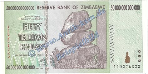 Simbabwe Zimbabwe Banknote Trillion Dollar Serie Aa In Kfr P