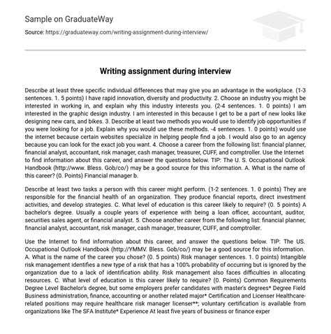 ⇉writing Assignment During Interview Essay Example Graduateway