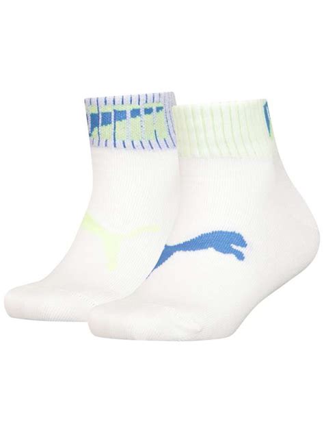 Chaussettes mi hautes blanches brodées au nom de la marque en bleu et