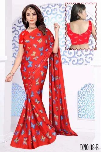 Dhanvi Clothing Formal Wear Digital Printed Crepe Saree M With