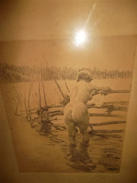 Original Etching By Anders Zorn Nude Bathing