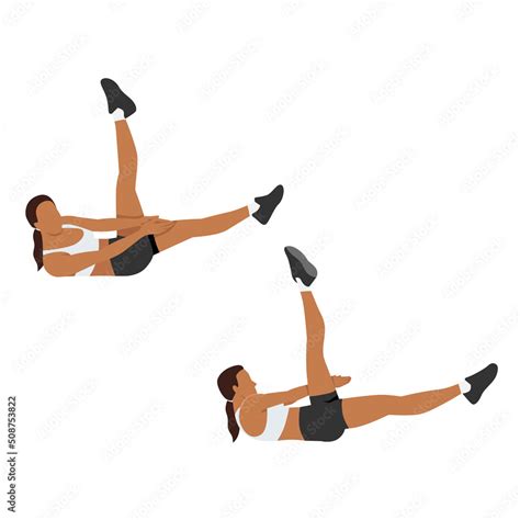 Woman Doing Side Crunch Leg Raise Exercise Flat Vector Illustration Isolated On White