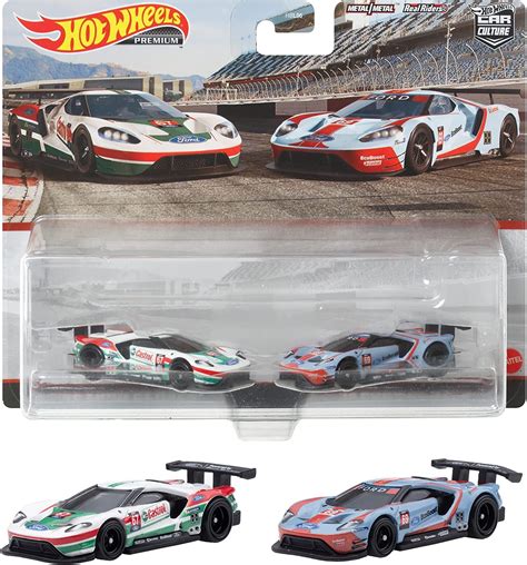 Amazon ホットウィール Hot Wheels プレミアム パック フォード GT レース 才 HCY ホワイト ブルー ミニカーダイキャストカー ホビー