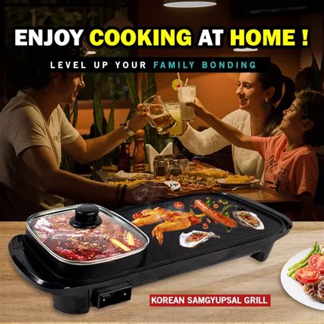 2in1 Electric Barbecue Grill Pan With Hotpot Cooking Machine Korean