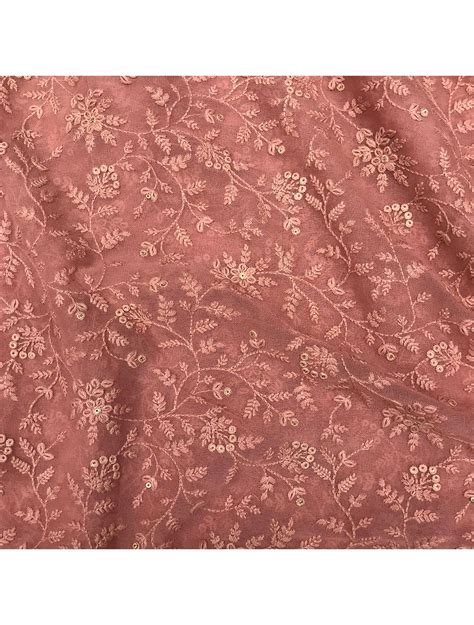 Pink Floral Thread Embroidery Georgette Fabric Saroj Fabrics