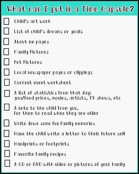 Make A Time Capsule Checklist