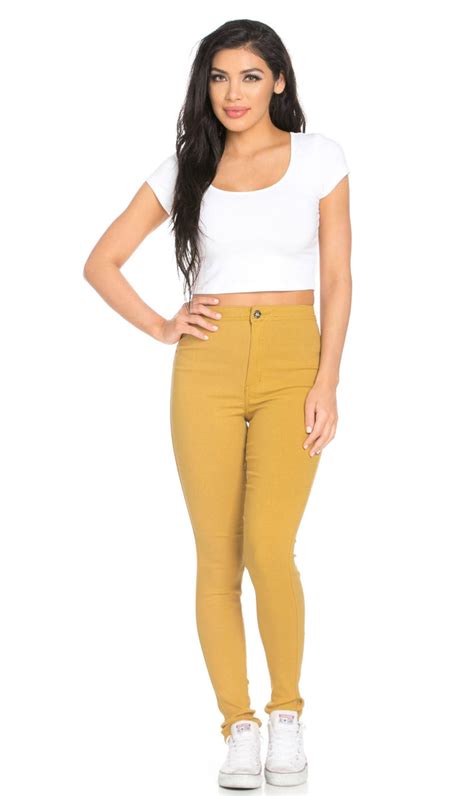 Super High Waisted Stretchy Skinny Jeans Mustard