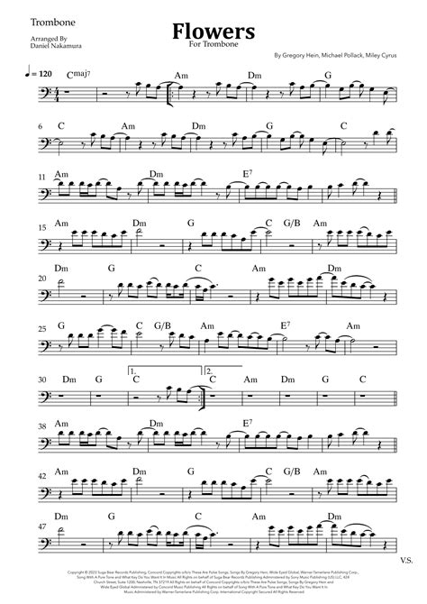 Flowers Arr Daniel Nakamura By Miley Cyrus Sheet Music For Trombone Solo At Sheet Music Direct