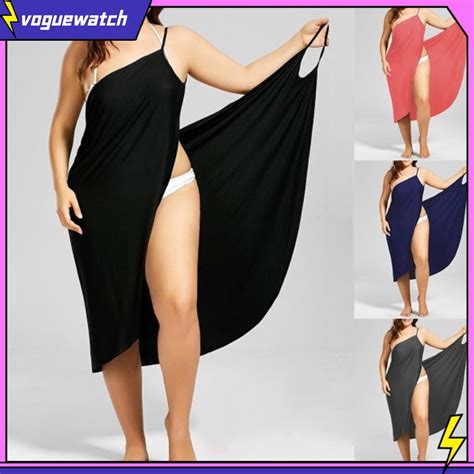 👗vwg Plus Size Summer Beach Sexy Women Solid Color Wrap Dress Bikini