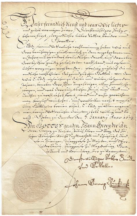 Brief Mit Eigenh Ndiger Unterschrift Von Johann Georg Ii Kurf Rst