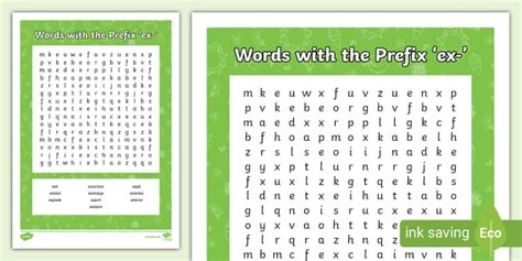 Words With The Prefix Ex Word Search Teacher Made