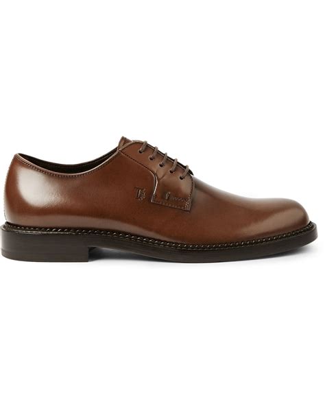 Tods Polished Leather Derby Shoes In Brown For Men Lyst