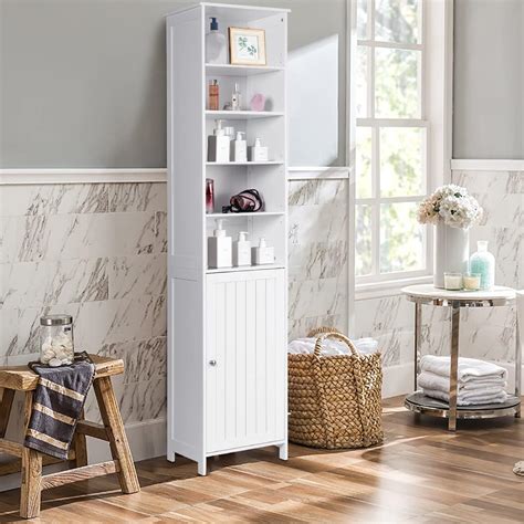 RELAX4LIFE Bathroom Tall Cabinet Slim Wooden Storage Cupboard With 2