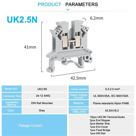 20 Erayco Assembly UK2 5N 10pcs DIN Rail Terminal Blocks Kit With