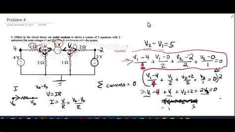 Fall 2023 Circuits Test 1 Problem 4 Nodal Analysis Supernode Youtube