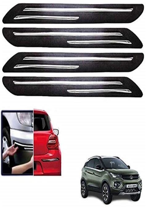 Radhey Rubber Car Bumper Protector Guard With Double Chrome Strip For