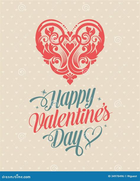 Retro Vintage Happy Valentines Day Greeting Card Stock Vector