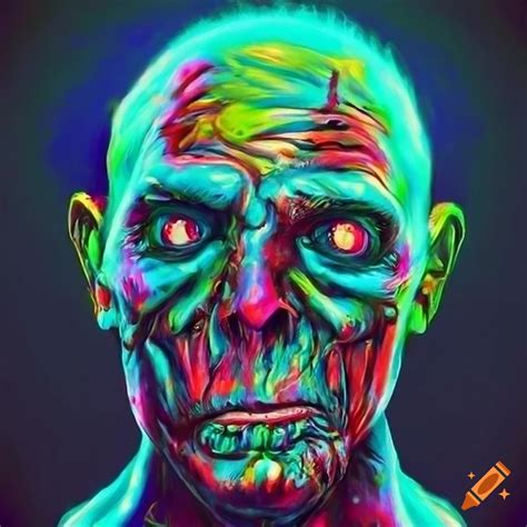 Vibrant S Psychedelic Neon Zombie Portrait Inspired By Pop Culture