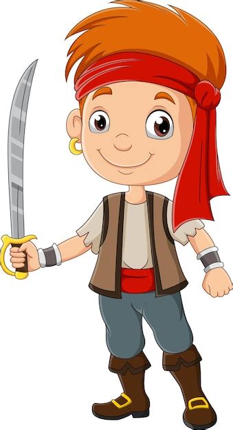 Premium Vector Cartoon Pirate Boy Holding A Sword