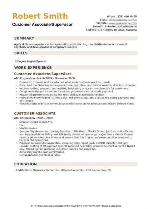 Customer Associate Resume Samples Qwikresume