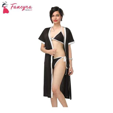 Fancyra Women Sexy Nightwear Combo Lingerie Set With Robe And Bikini