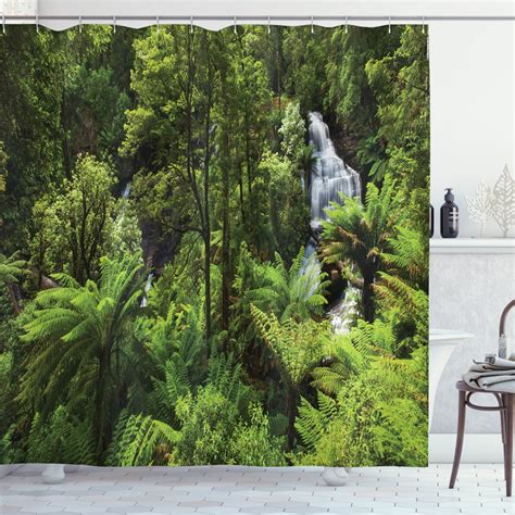 Rainforest Shower Curtain Rainforest With Waterfall River Tourist