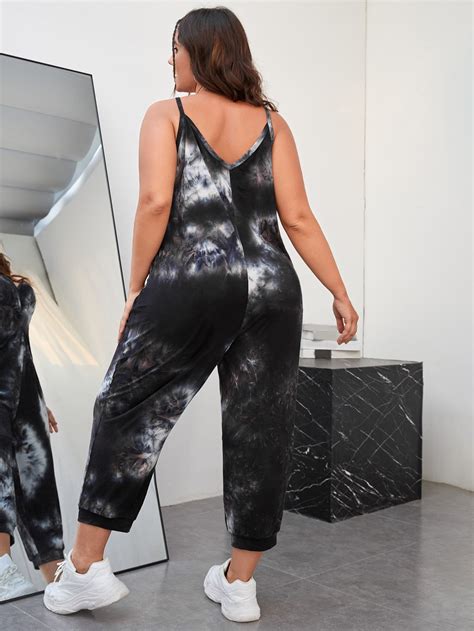 Shein Plus Tie Dye Slant Pockets Cami Jumpsuit