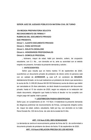 Reconocimiento DE Firmas SEÑOR JUEZ DE PARTIDO EN LO CIVIL Y