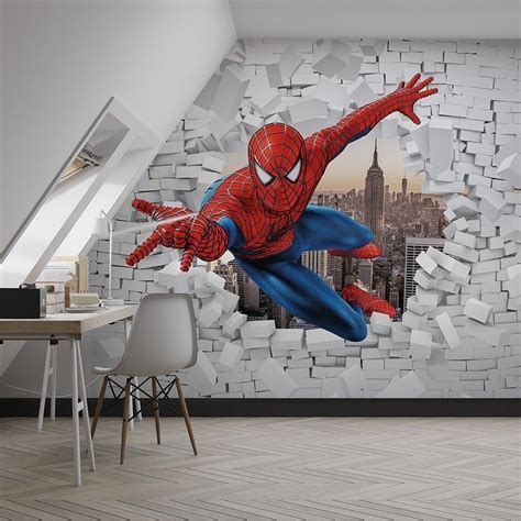 Fototapety Spiderman burzy ścianę 3d dla dzieci wf558