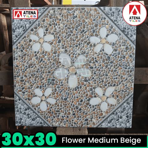 Jual Keramik Kasar 30x30 Atena Flower Beige Lantai Kamar Mandi Teras