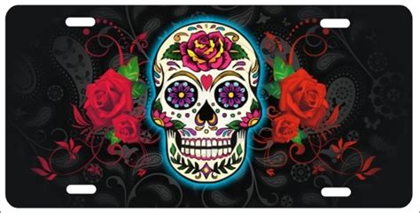 Sugar Skull With Red Roses Personalized Novelty License Plates Skull