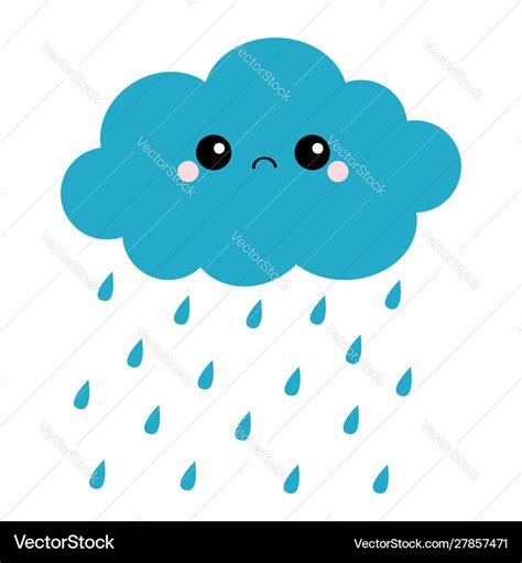 Cute cartoon kawaii dark cloud with rain drops Vector Image