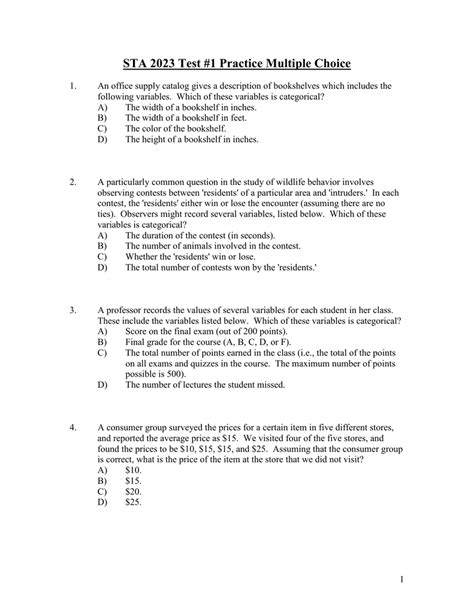 Sta Test Practice Multiple Choice