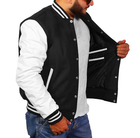 Letterman Varsity Jacket Wool And Real Leather Blackwhite Skaf Impex