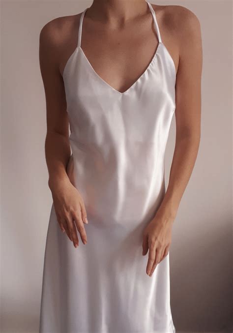 White Silk Satin Midi Dress White Slip Dress Boudoir Dress Etsy